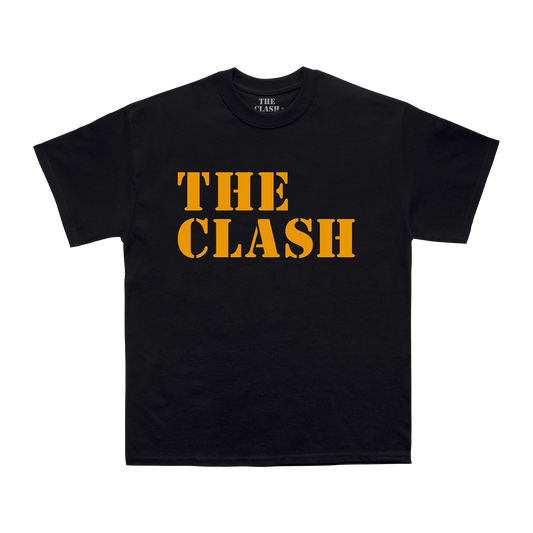 Black Unisex TShirt with The Clash in yellow stencil print