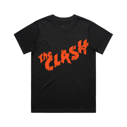 black tshirt womens fit with the clash in red across the front