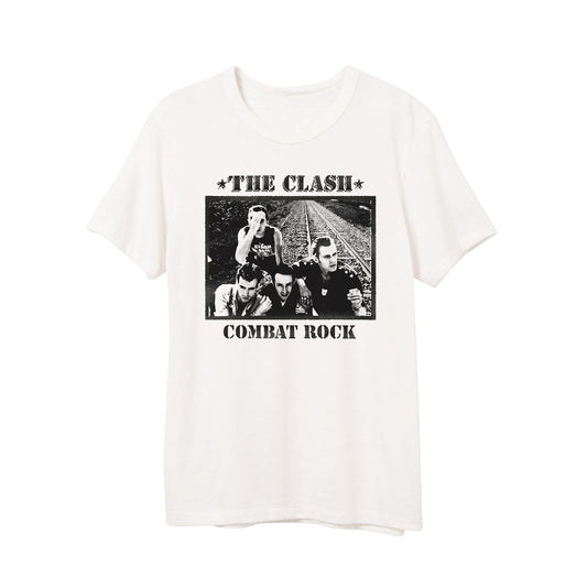 unisex white tee with black and white image
