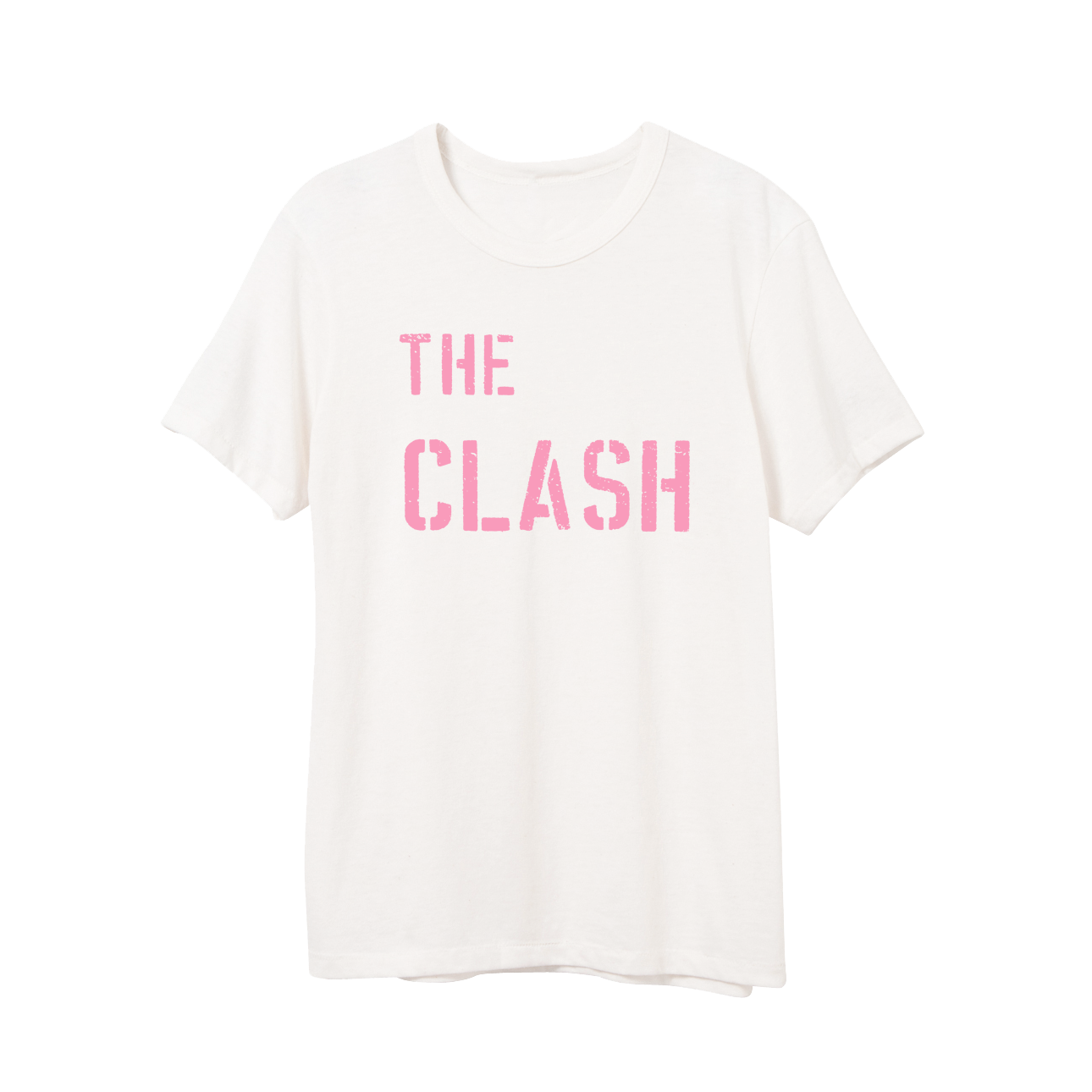 White Unisex tee with pink stencil the clash logo